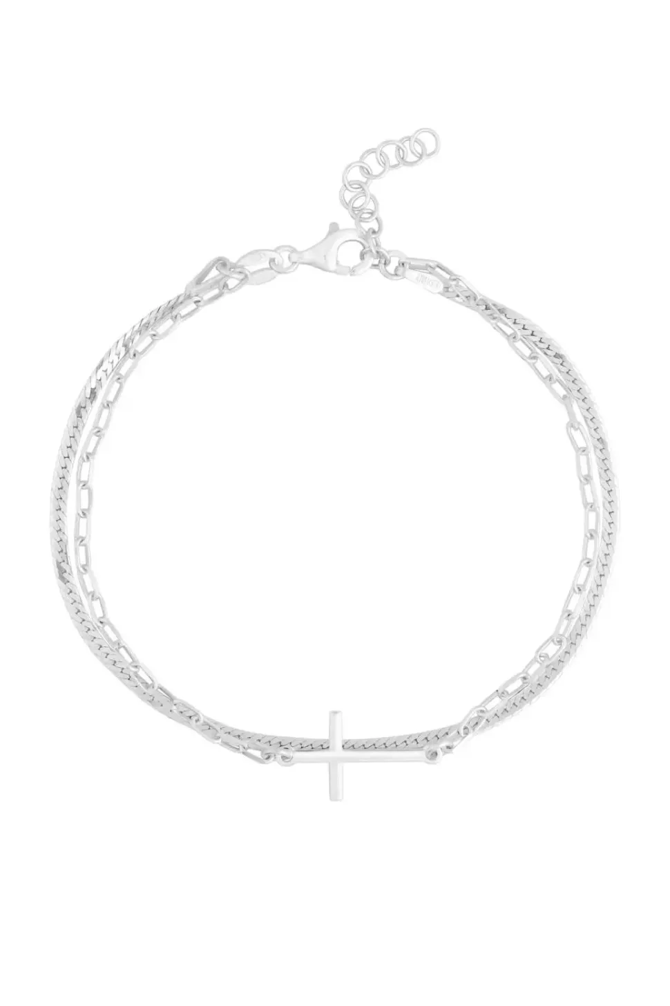 Recycled Sterling Silver 925 Double Row Cross Bracelet