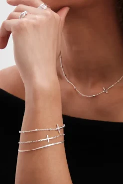 Recycled Sterling Silver 925 Double Row Cross Bracelet