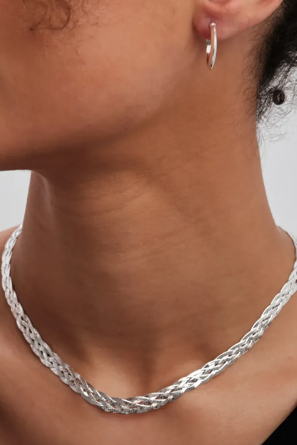 Recycled Sterling Silver 925 Herringbone Braided Necklace