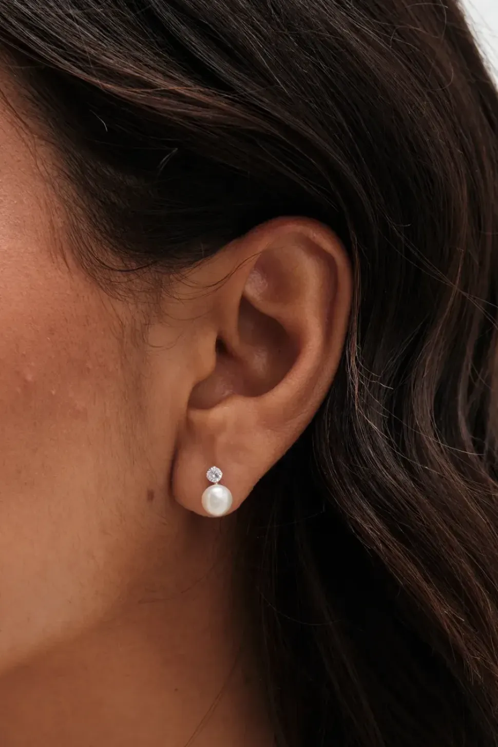 Recycled Sterling Silver 925 Pearl and Cubic Zirconia Stud Earrings