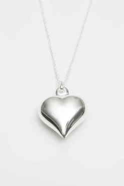 Recycled Sterling Silver 925 Polished Puff Heart Necklace