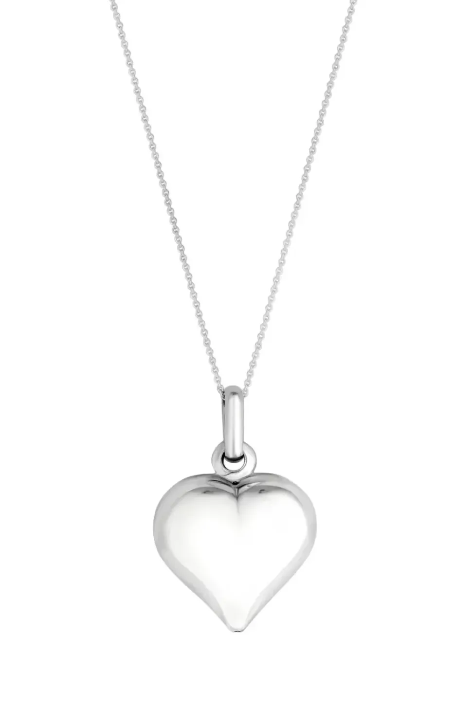 Recycled Sterling Silver 925 Polished Puff Heart Necklace