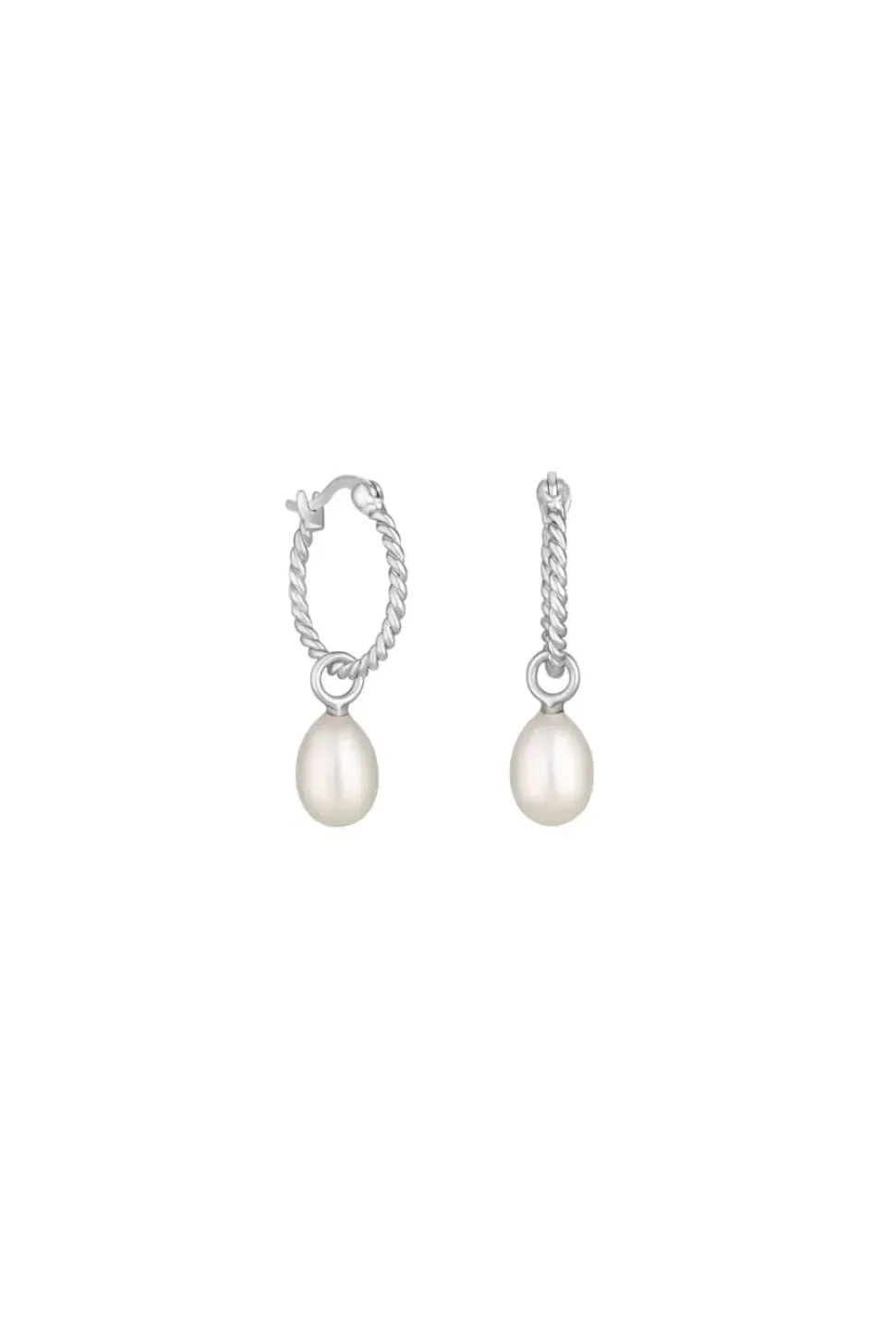 Recycled Sterling Silver 925 Ribbed Hoop Pearl Drop Earrings