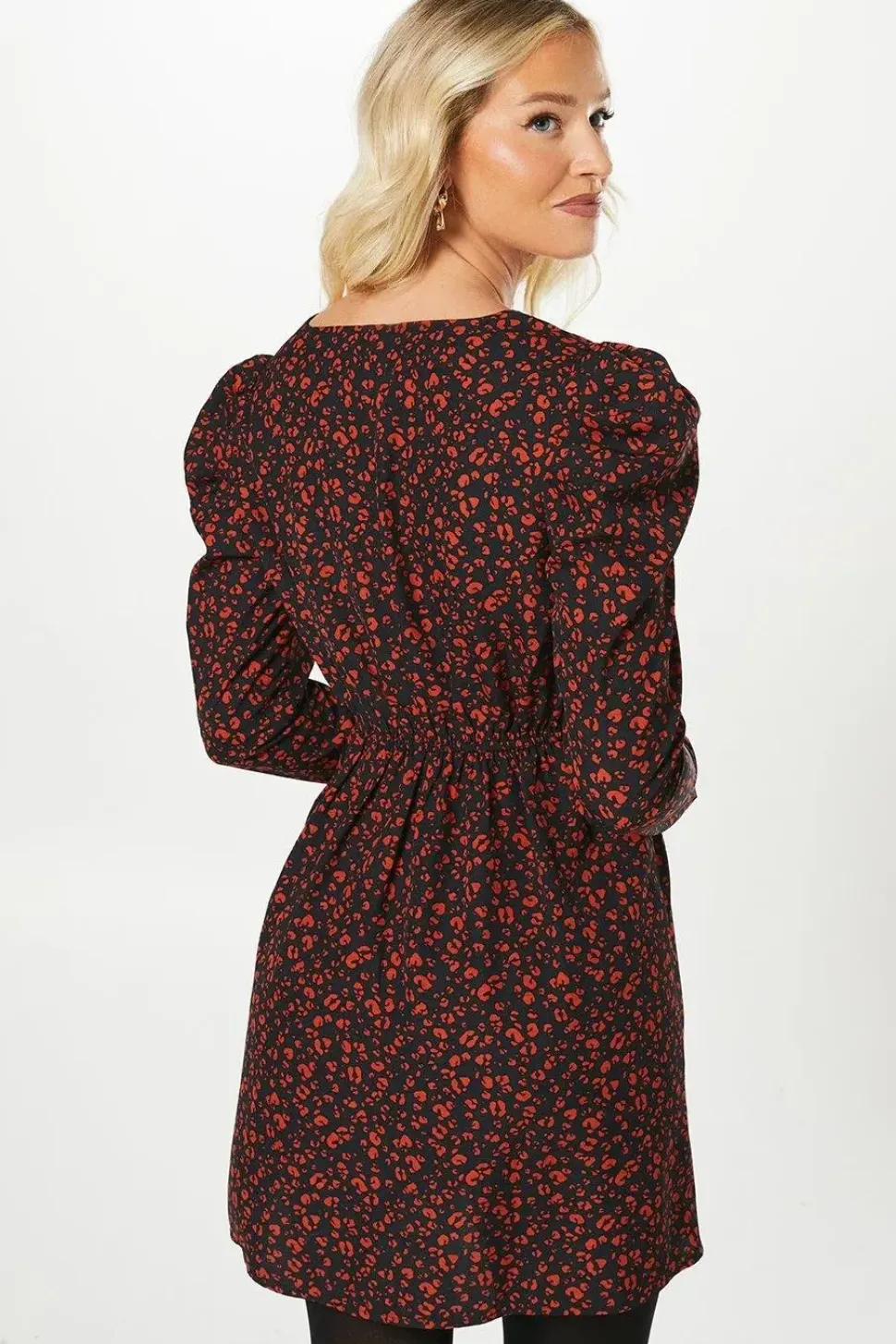 Red Animal Empire Wrap Long Sleeve Mini Dress