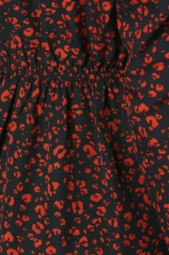 Red Animal Empire Wrap Long Sleeve Mini Dress