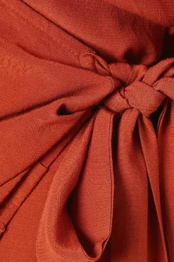 Red Belt Detail Collared Wrap Dress