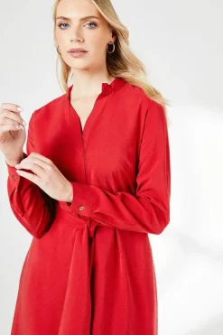 Red Belted Shirt Dress