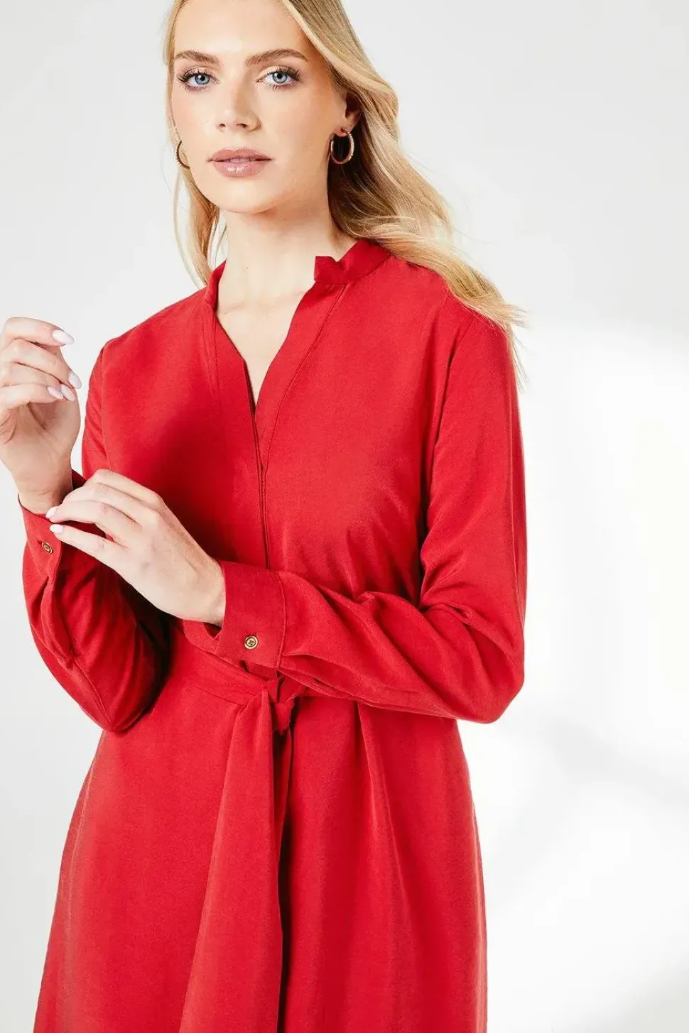 Red Belted Shirt Dress