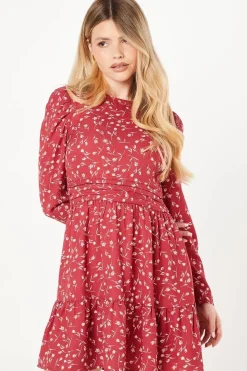 Red Ditsy Ruffle Hem Mini Dress
