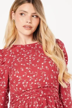 Red Ditsy Ruffle Hem Mini Dress
