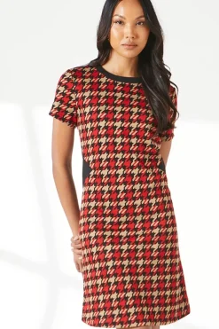 Red Dogtooth Jacquard Shift Dress