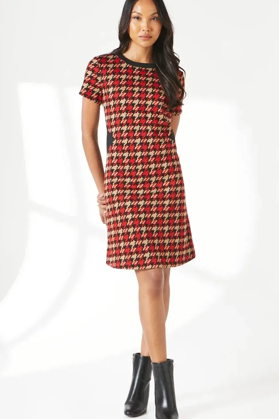 Red Dogtooth Jacquard Shift Dress