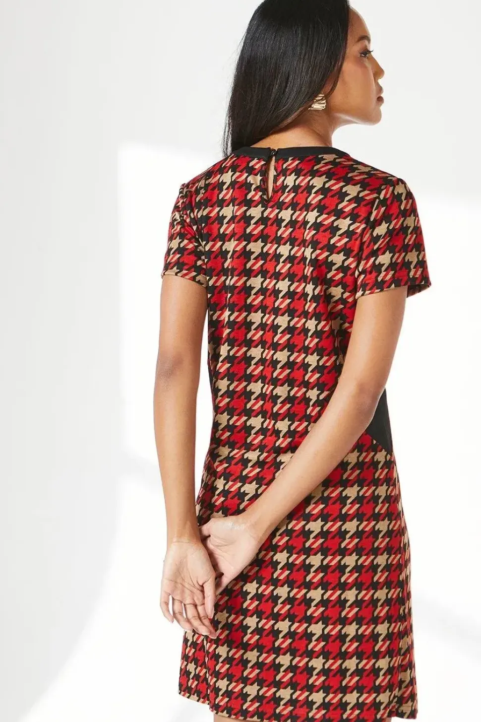 Red Dogtooth Jacquard Shift Dress