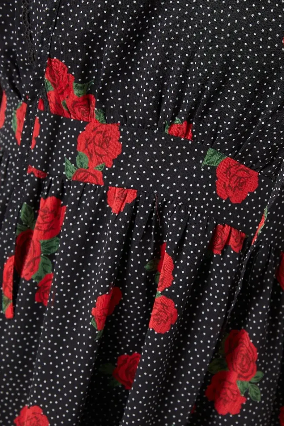 Red Floral Spot Chiffon Lace Insert Long Sleeve Mini Dress