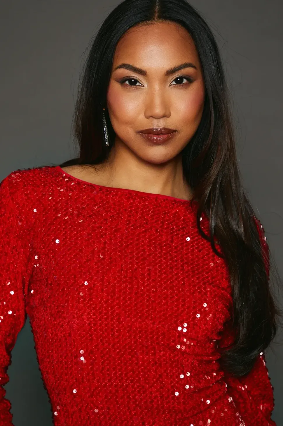 Red Sequin Velvet Pencil Dress