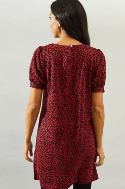 Red Short Sleeve Jacquard Ponte Shift Dress