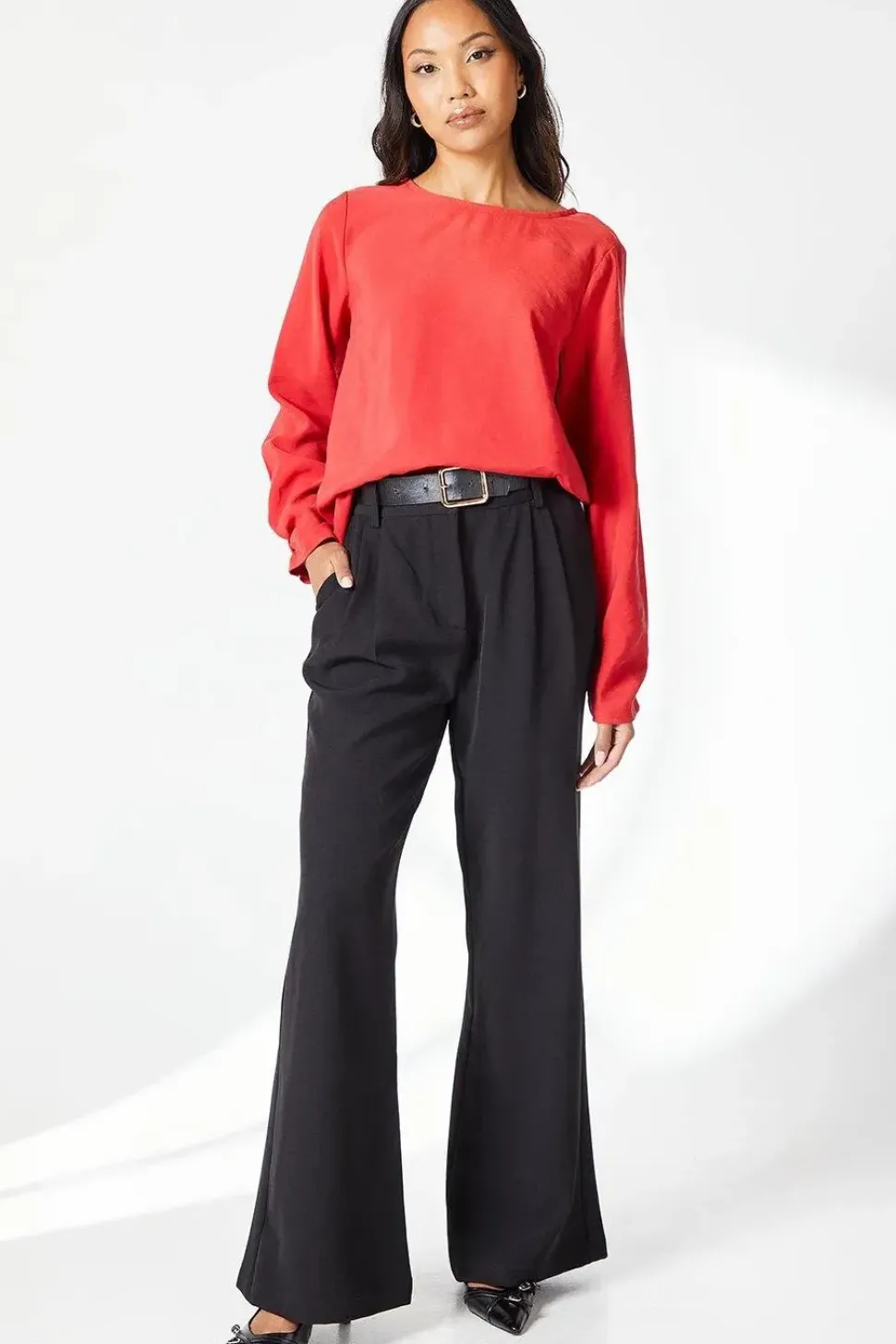 Red Sleeve Detail Top