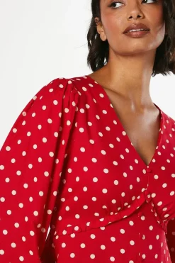 Red Spot Button Front Mini Dress