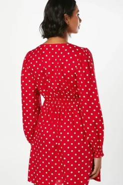 Red Spot Button Front Mini Dress