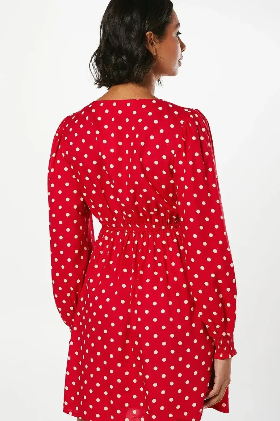 Red Spot Button Front Mini Dress