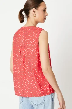 Red Spot Sleeveless Collarless Blouse