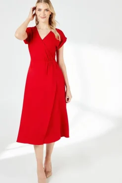 Red Twist Detail Wrap Dress