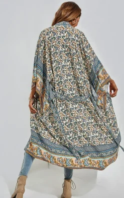 Relaxed Cotton Kimono In Blue Floral