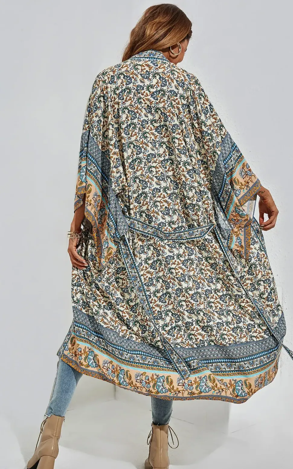 Relaxed Cotton Kimono In Blue Floral