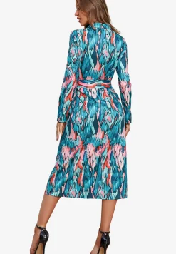 Relaxed Long Sleeve Wrap Waist Midi Shirt Dress