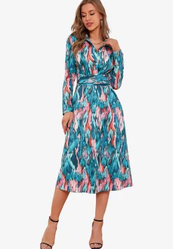 Relaxed Long Sleeve Wrap Waist Midi Shirt Dress