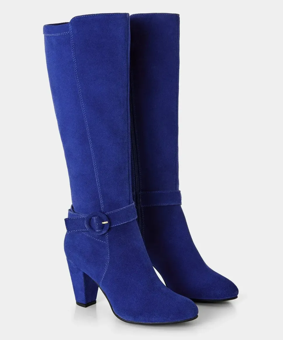Retro Colour Block Long Knee High Suede Boots