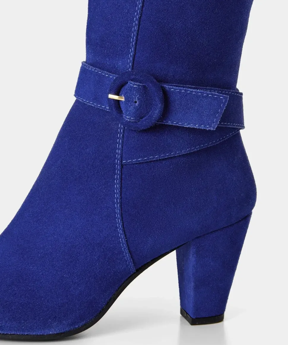 Retro Colour Block Long Knee High Suede Boots
