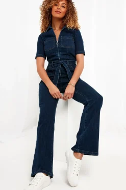 Retro Denim Zip-Front Jumpsuit