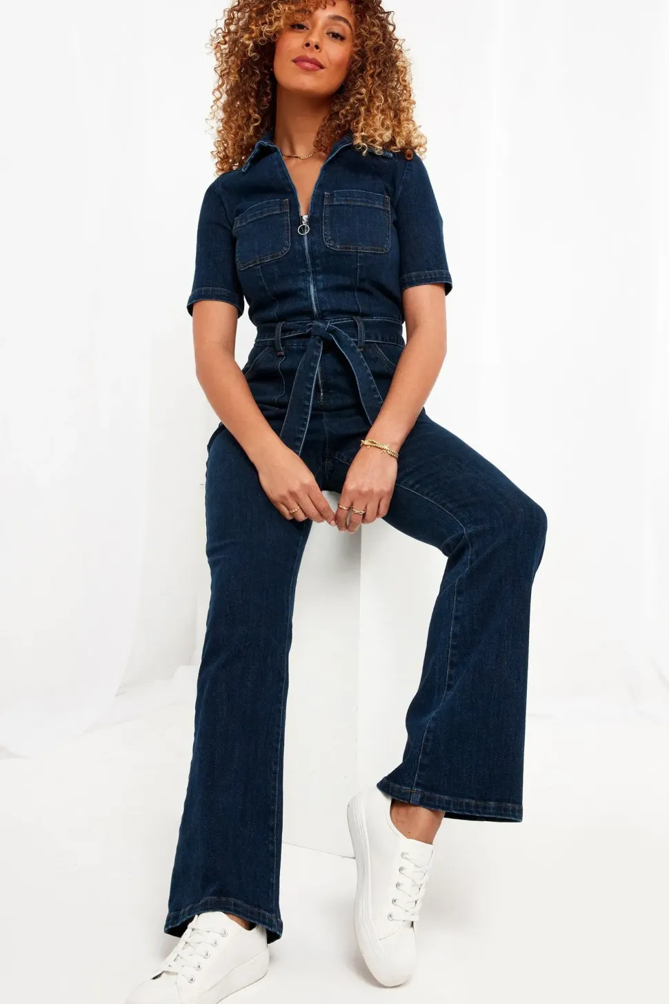 Retro Denim Zip-Front Jumpsuit