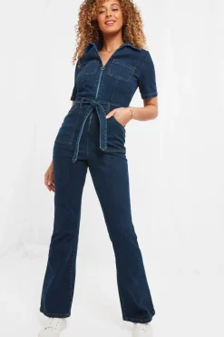 Retro Denim Zip-Front Jumpsuit