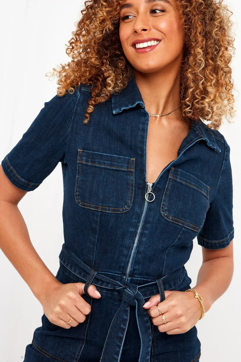 Retro Denim Zip-Front Jumpsuit