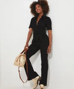 Retro Denim Zip-Front Jumpsuit