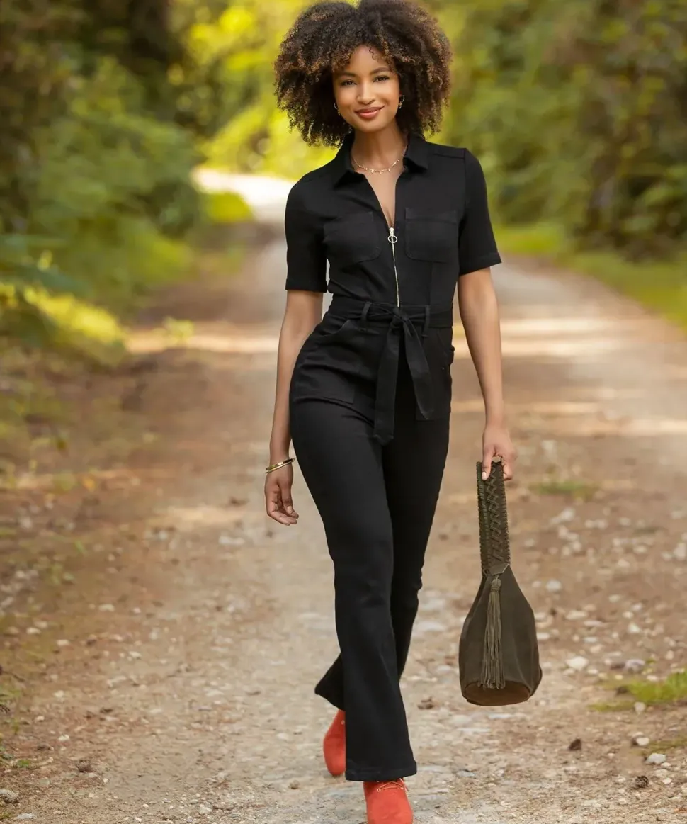 Retro Denim Zip-Front Jumpsuit