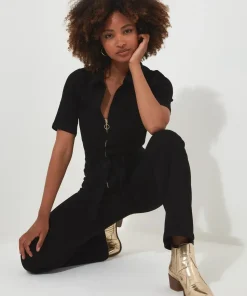 Retro Denim Zip-Front Jumpsuit