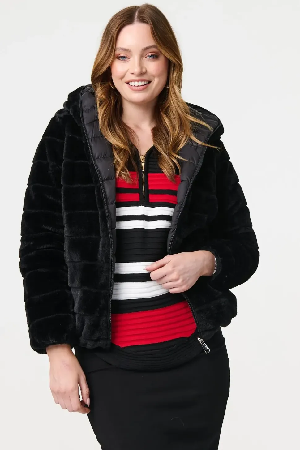 Reversible Faux Fur Hooded Puffer Jacket