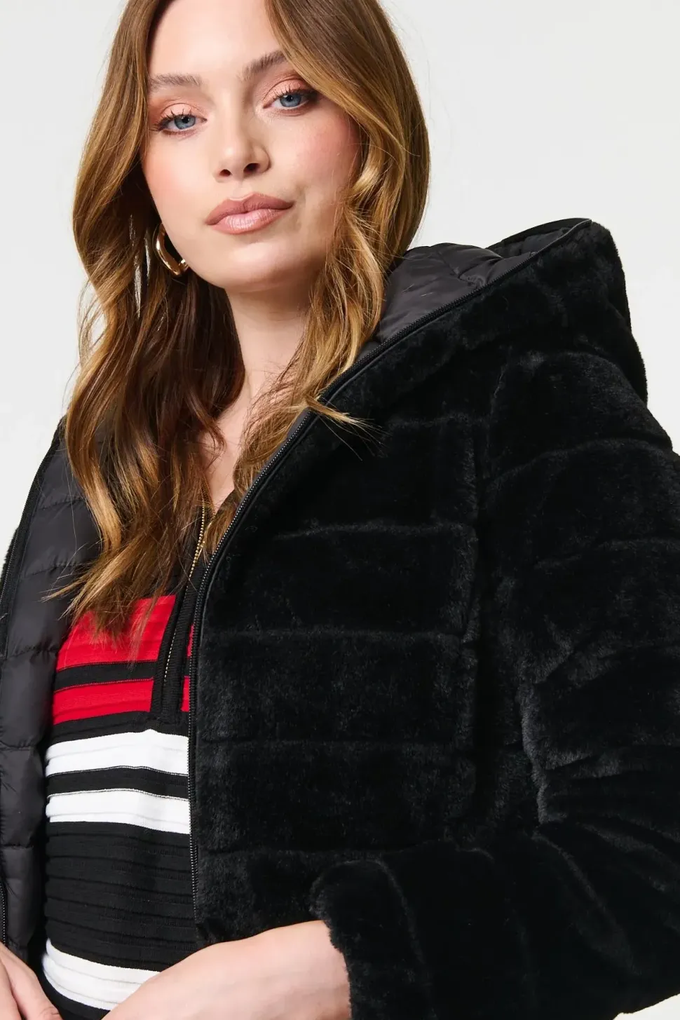 Reversible Faux Fur Hooded Puffer Jacket