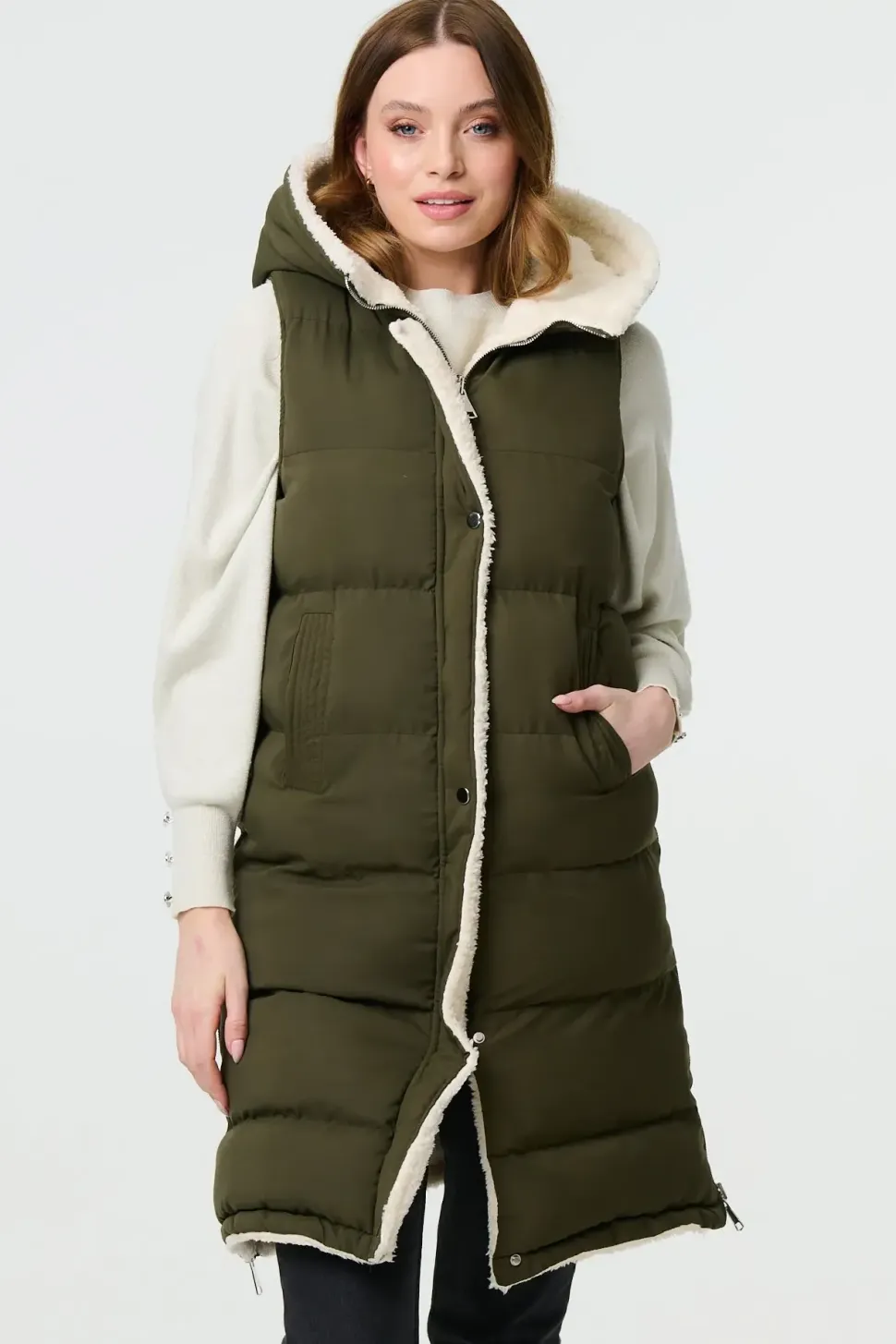 Reversible Faux Fur Padded Hooded Gilet