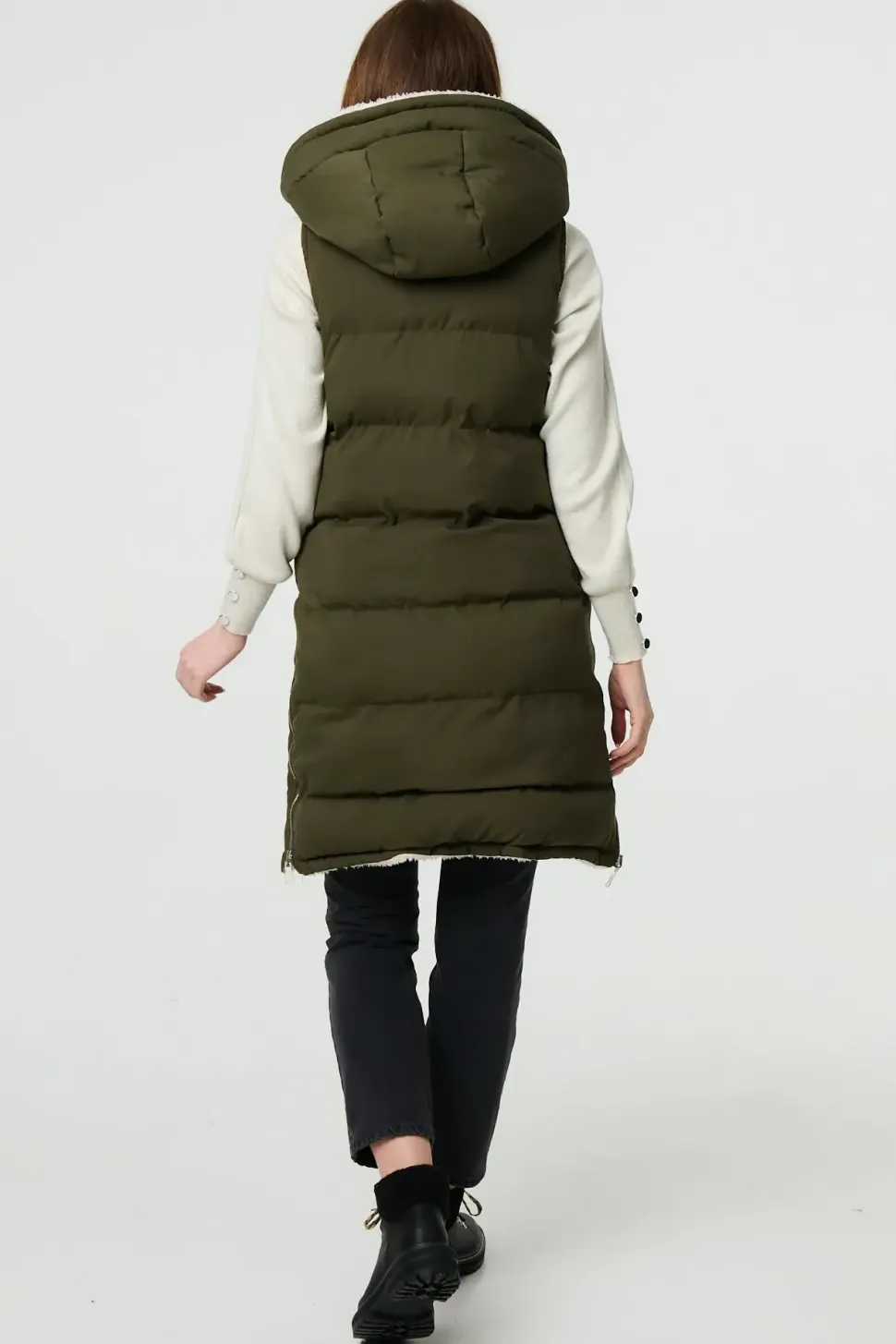 Reversible Faux Fur Padded Hooded Gilet