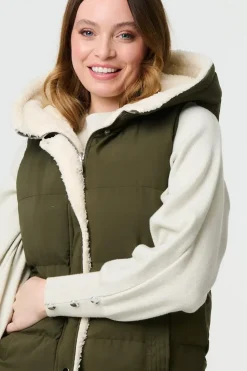 Reversible Faux Fur Padded Hooded Gilet