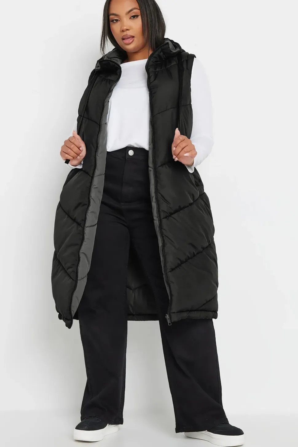 Reversible Quilted Longline Hooded Gilet