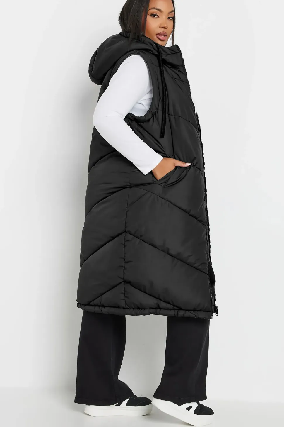 Reversible Quilted Longline Hooded Gilet