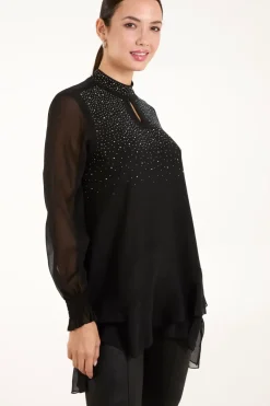 Rhinestone High Neck Top