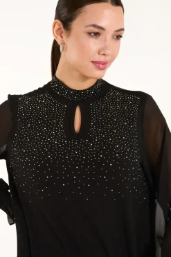 Rhinestone High Neck Top