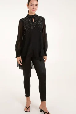 Rhinestone High Neck Top