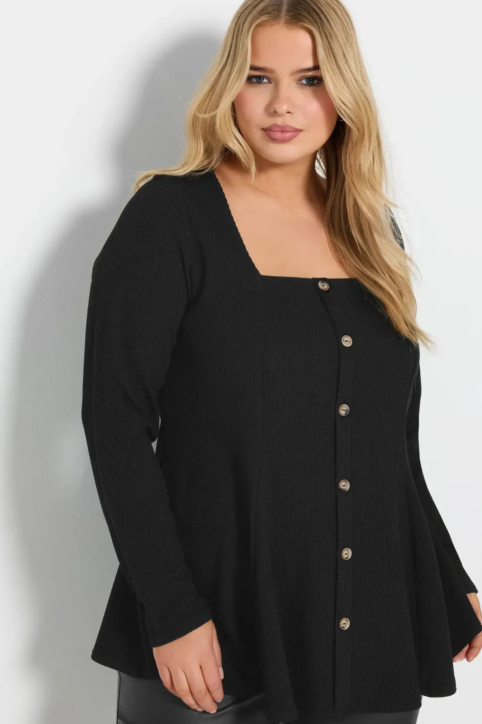 Ribbed Button Front Top